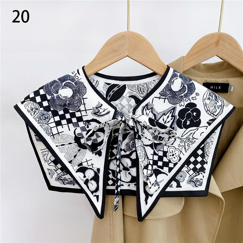 Front Tie Fake Collar For Women Vintage Print Detachable Collars Houndstooth Letter Fake Collar Shawl Wrap Scarf Neckwear Cape