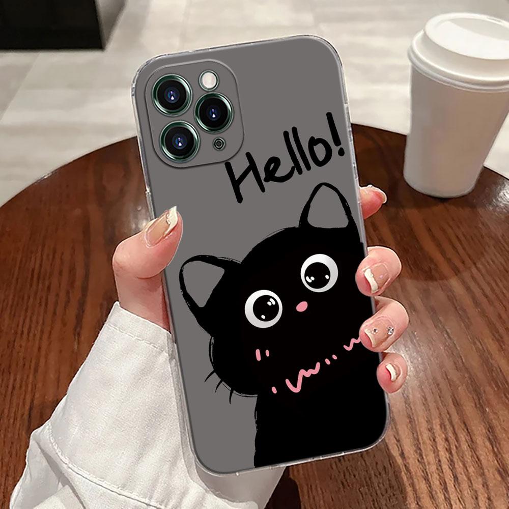 Милый кот Привет Чехол Для Apple iPhone 17 16 15 14 13 12 11 Pro Max 16 Plus 16E 17Air 17Pro Чехол для телефона Силиконовый Funda Черные коты