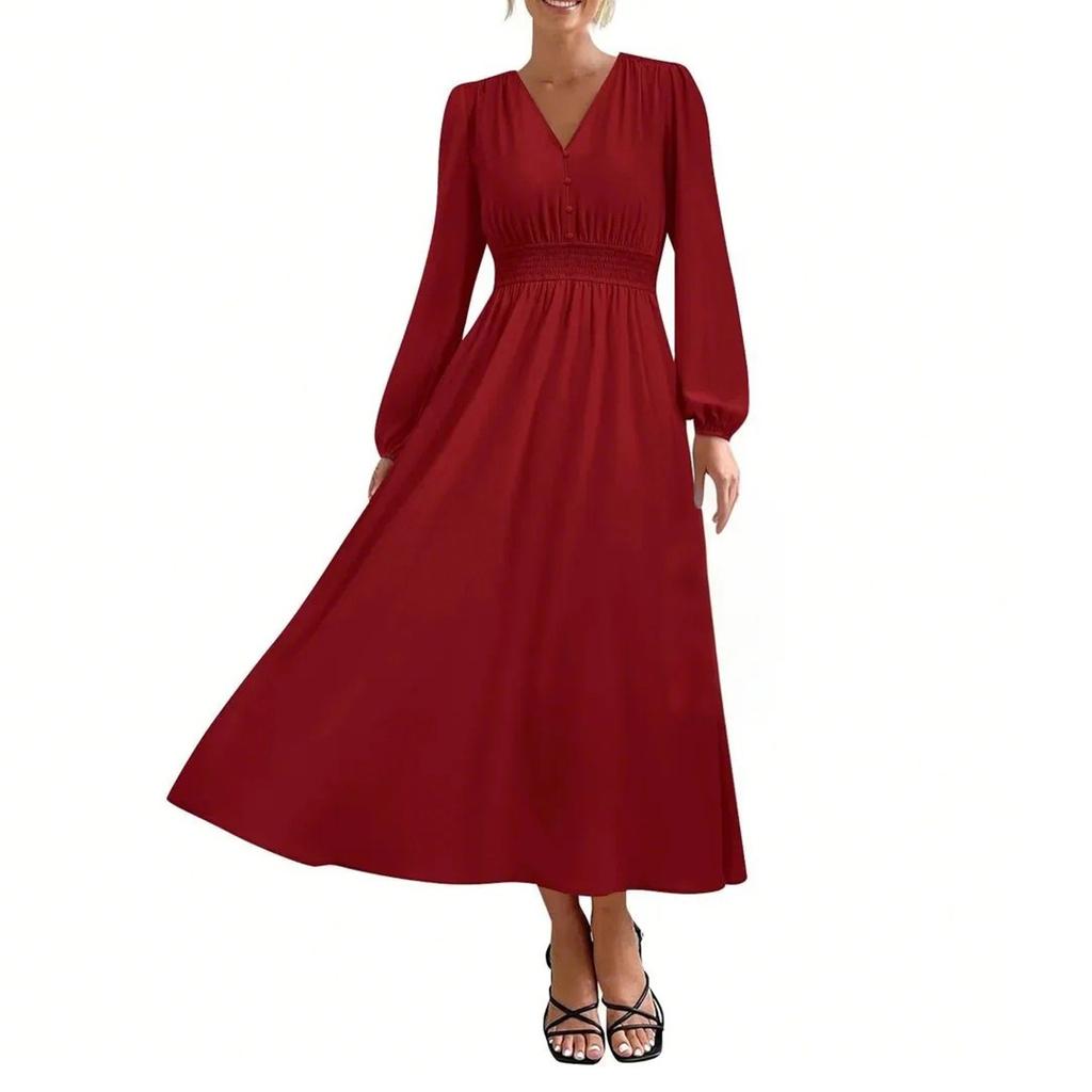 Женские модные свободные повседневные платья с V-образным вырезом и высокой талией