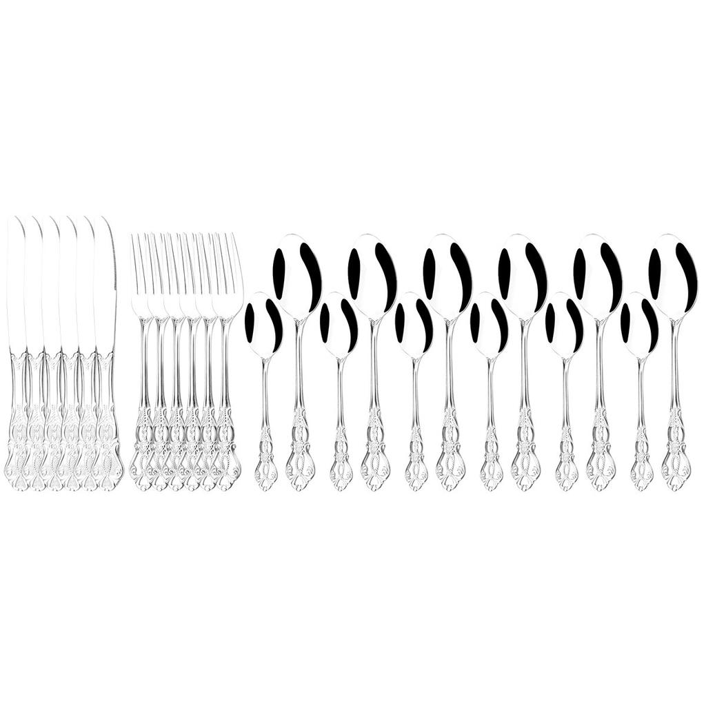 24 шт., нож, вилка, ложка для льда, набор столовой посуды, красочный набор столовых приборов из нержавеющей стали, винтажная полая посуда, столовое серебро для свадебной вечеринки