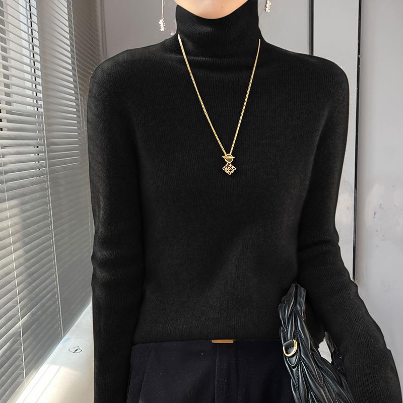 Стильный эластичный свитер с высоким воротником женский осенне-зимний с длинным рукавом вязаный трикотаж женский однотонный теплый пуловер с высоким воротом