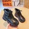 2024 Новые ботинки для девочек Британский стиль Толстая подошва Детские осенние ботинки Модные Нескользящие Детские Черные Школьные Кожаные Ботинки Круглый носок