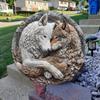 Wolf Couple Metal Wall Art - 8" Aluminum Round Wreath Sign - Weather Resistant HD Print for Home Decor