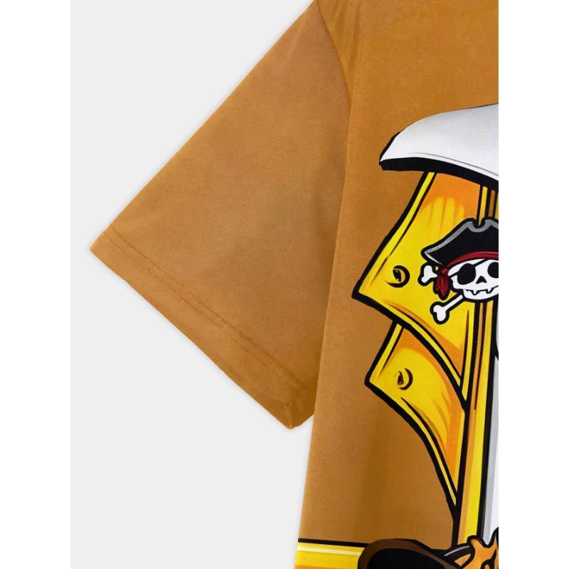 Футболка с изображением пиратского капитана для мальчика Детская футболка Детская блузка 2024 Детская весенняя одежда Топы Детская летняя одежда