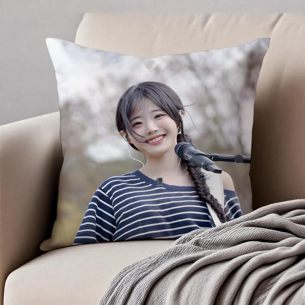 Popular Kpop Idol QWER HHina Jang Nayoung Cushion Cover Pillowcase Antidustmite Invisible Zipper Short Plush Sofa Cushion