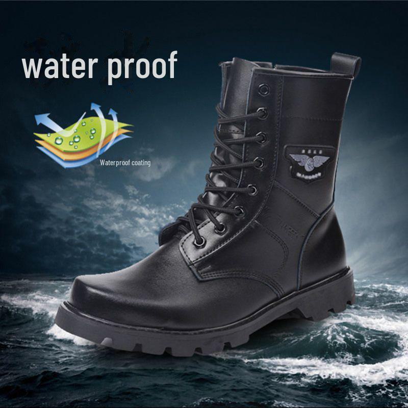Men's Spring & Autumn Outdoor Combat Boots: Special Forces-Inspired, Hook & Loop, Waterproof, Wear-Resistant, High-Top Military Martin Work Boots.