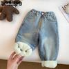 Girls' Jeans with Thickened Fleece Winter Including Lamb Wool Women's Treasure Autumn and Winter Styles Children's Pants