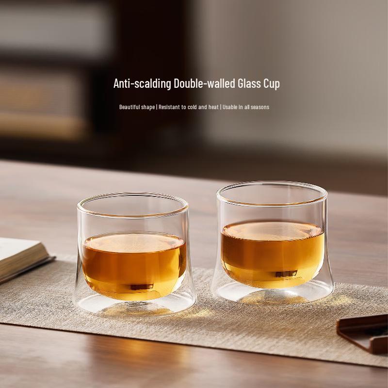 YIHUTEA Heat-Resistant Borosilicate Double-Walled Glass Tea Cup Set