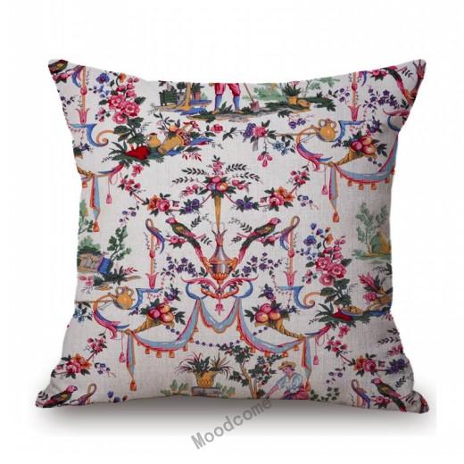 Navy Blue Delft Blue Toile De Jouy Pattern Design Royal Elegant Home Decorative Sofa Throw Pillowcase Cotton Linen Cushion Cover