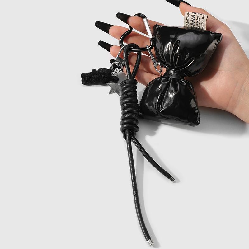 Black Braided Rope Keychain Three-Dimensional Love Ball Racket Cherry Charm Pendant Keyring Simple Bag Decoration
