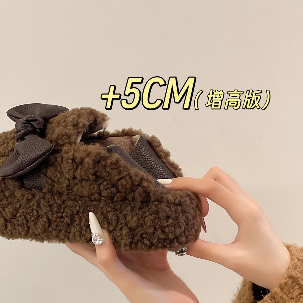 Бантик верхняя одежда пушистые хлопковые туфли женская обувь новая осенне-зимняя мода плоская подошва бархатные две носки зимние ботинки