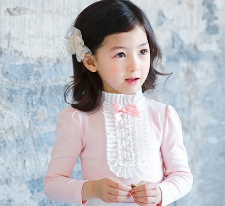 Korean Children's Lace Beaded Cotton T-shirt Top