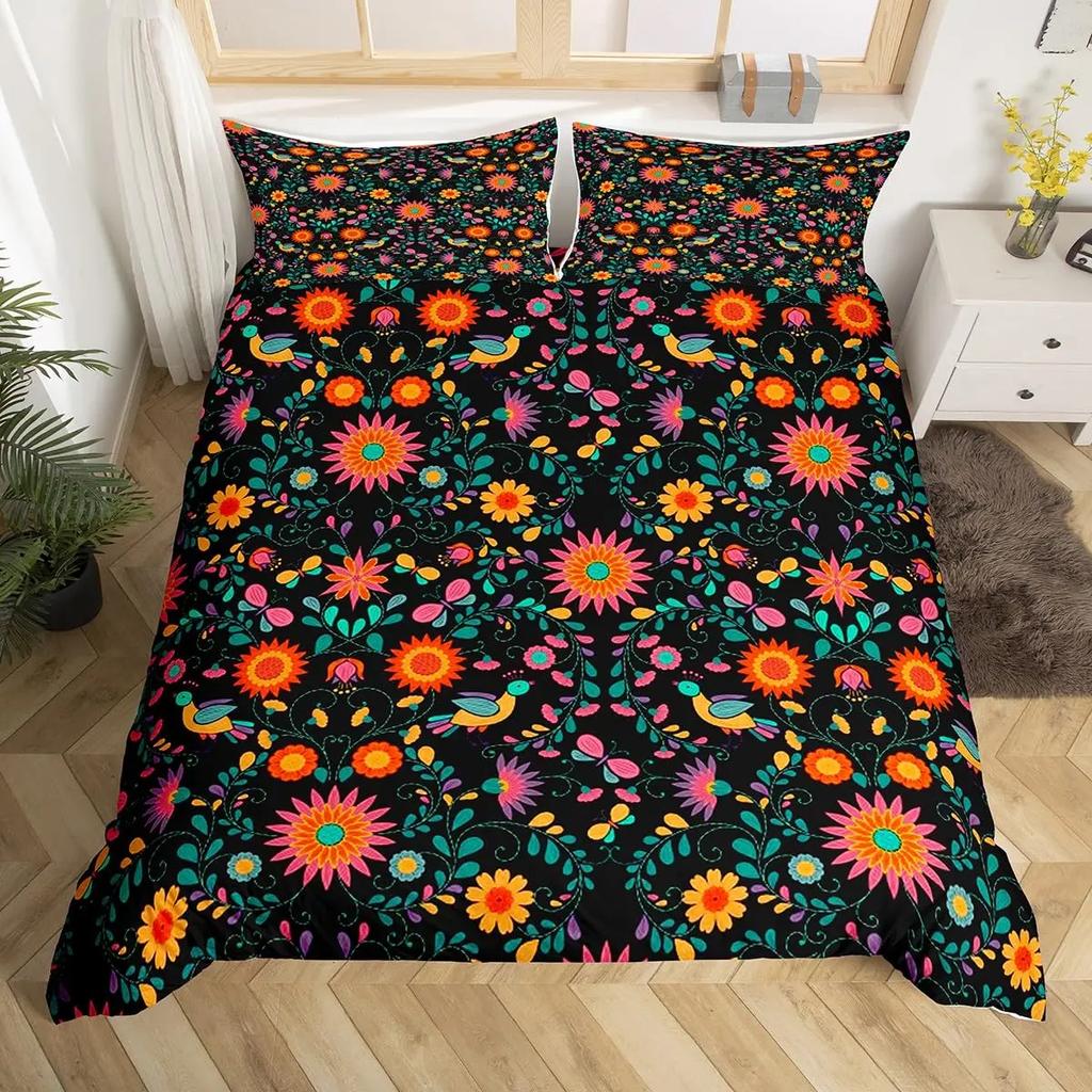 Comforter Retro Flowers Watercolor Yellow Floral Green Leaves Plant Comforter And 2 S Trippy Style Bedding Set