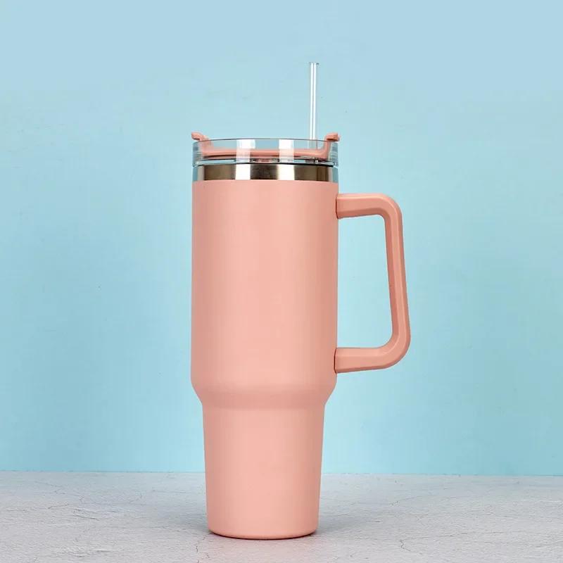 Handle Cup Car Cup Summer New Large Capacity Car Double-layer Water Cup 304 Ice Bomber Thermos Cup with Straw