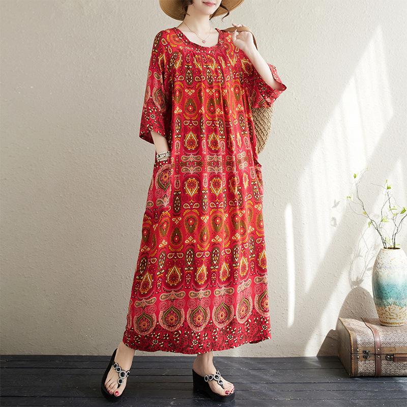 Летнее художественное ретро платье с большим принтом в этническом стиле, свободное платье-халат для детей, повседневные платья