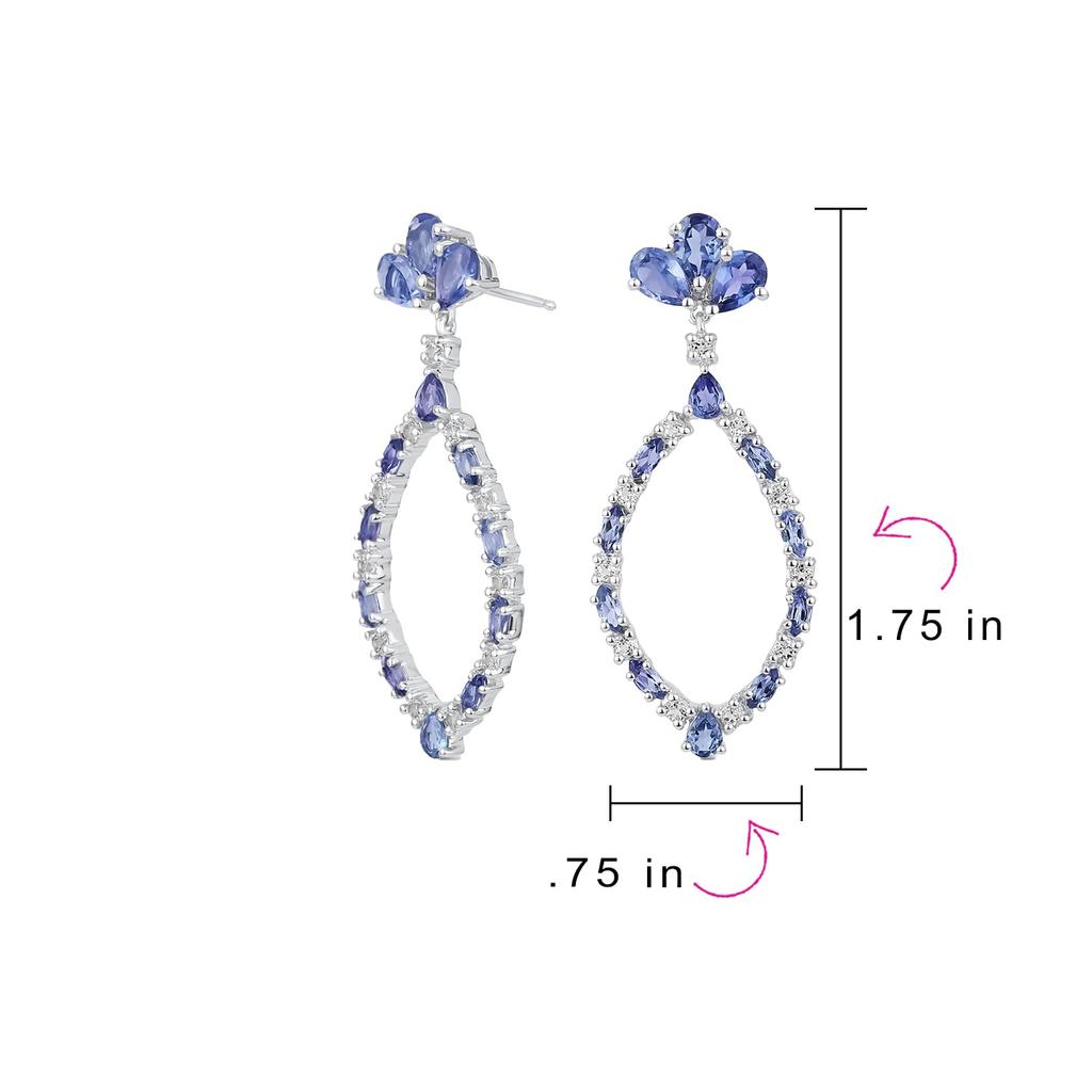 Large Statement Open Teardrop Slavender Purple Gemstone Tanzanite Leaf Chandelier Earrings for Sterling Silver Women.925