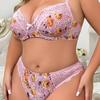 European and American Peony Print Plus Size Underwear Women's Lace Splicing Bra Side Breast Gathering Two-Piece Set