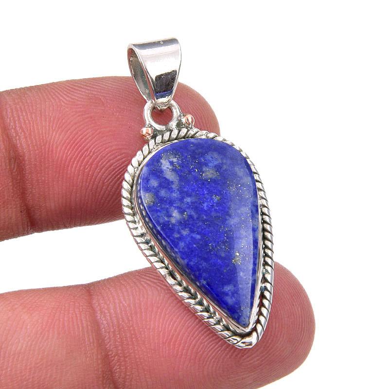 Natural Lapis Lazuli Gemstone Handmade 925 Sterling Silver Pendant 1.50" T7H75