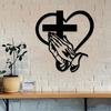 Praying Hands Wall Sign Christian Heart Metal Wall Art Sign Black Finish Religious Decorative