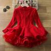 Girls Red Christmas Long Sleeve Knitting Dresses Witnter Warm Birthday Party Ruffle Princess Costume Kids Vestido
