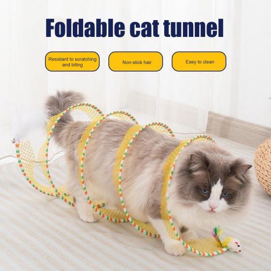 Игрушка туннель для кошек Спиральная игрушка для котят Складная конструкция Легко устанавливается Интерактивный спиральный туннель для кошек с игрушкой-пером