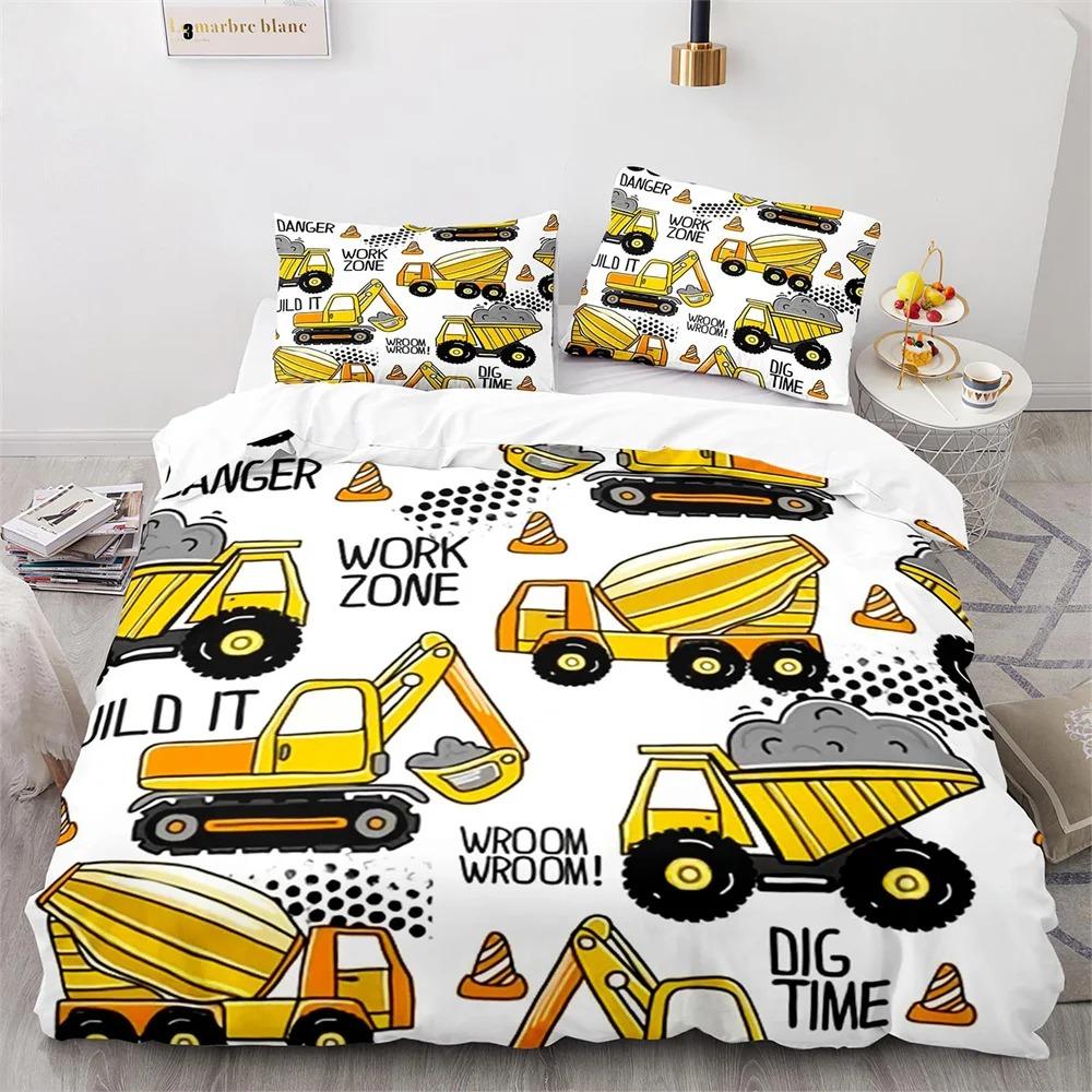 Excavator Duvet Cover Set King Queen Full Size Polyester Bedding Set Kids' Boys Girls Comforter Cover Engineering Vehicle