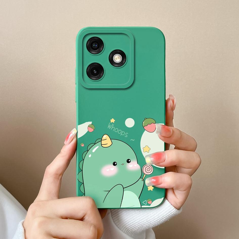 For Infinix Note 40 5G Smart 8 Pro Itel P55 4G Tecno Pova 6 Neo Back Cover Matte Soft Silicone Cartoon Dinosaur Pattern Camera Protection Bumper Cases