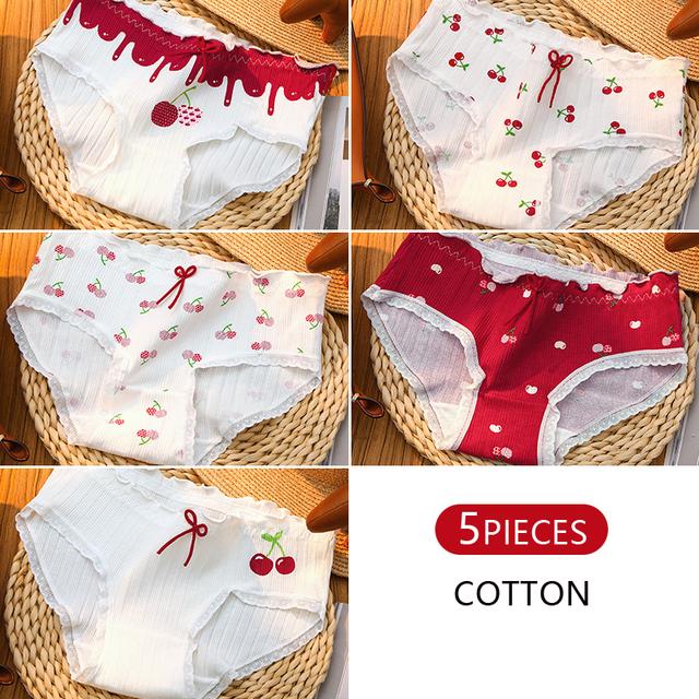 5 шт./компл. женские трусики из чистого хлопка, дышащее нижнее белье, трусы для девочек с милым принтом