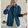 Однотонная джинсовая рубашка с длинным рукавом для женщин с металлической пряжкой, утягивающая, замедляющая старение, весна-осень 2025, женские рубашки в корейском стиле