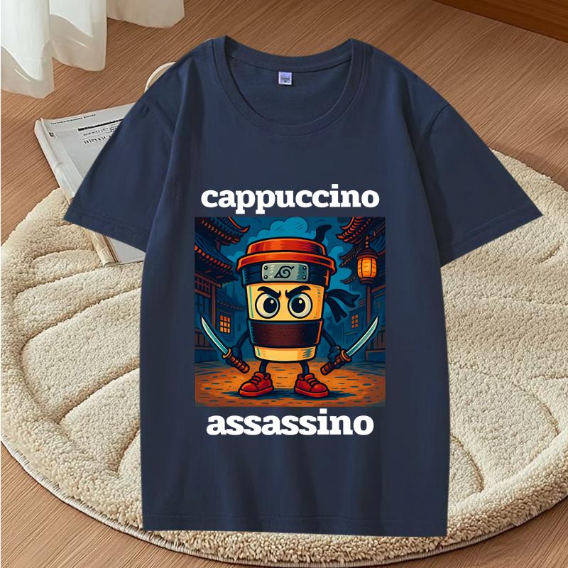 Графические футболки Cappuccino Assassino Смешная итальянская футболка с мемом Brainrot Модная повседневная футболка с коротким рукавом Streetwear Топы