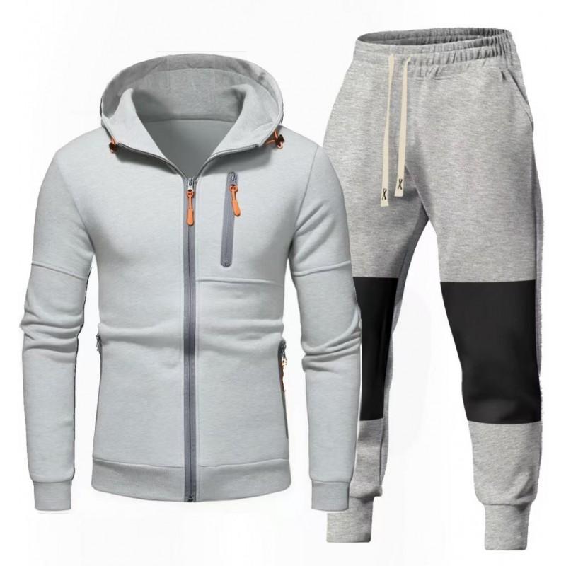 Mens Solid Color Hooded Sweatshirt Pants Set Casual Sportswear Outfit