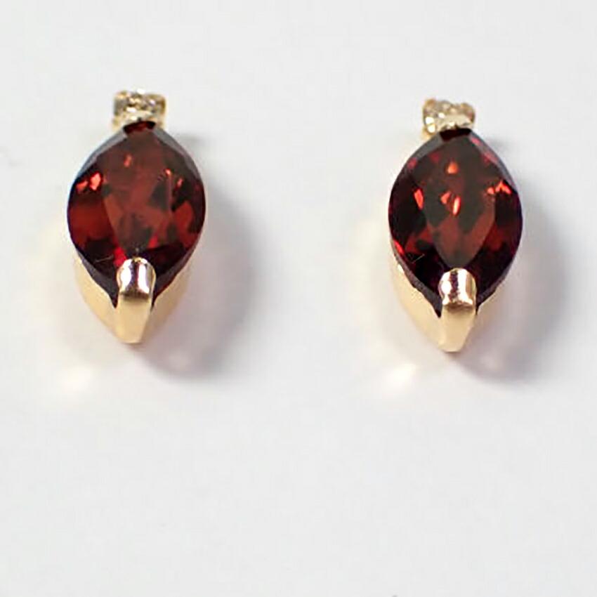 [New] K18 Rhodolite Garnet Diamond Marquise Earrings [i6-4]