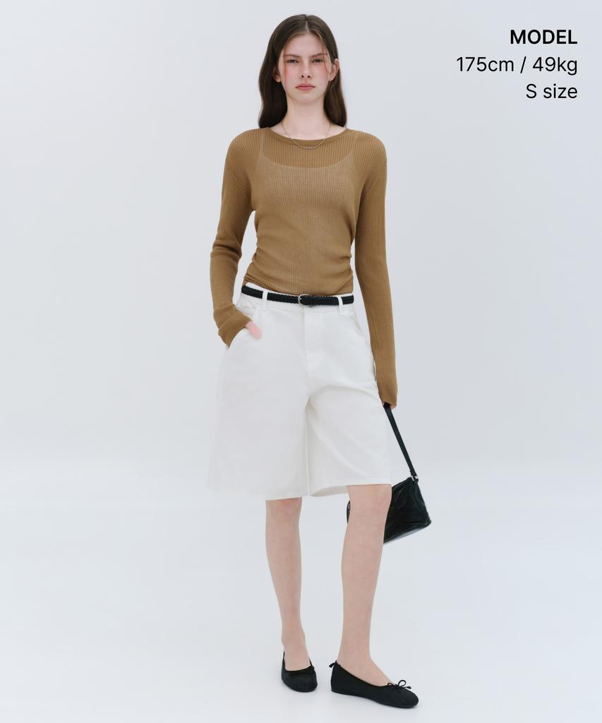 MUSINSA STANDARD WOMAN Женский тонкий фактурный трикотаж из смесовой льняной пряжи [Светло-коричневый]