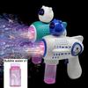 Пистолет для мыльных пузырей для детей, светящаяся мыльная машина для малышей, 16-дырочный нагнетатель с раствором, автоматический генератор пузырей для бластера