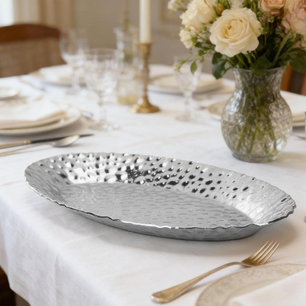 Rustless Steel Food Tray Hammered Texture Dessert Plates Decorative Serving Tray for Kitchen Party