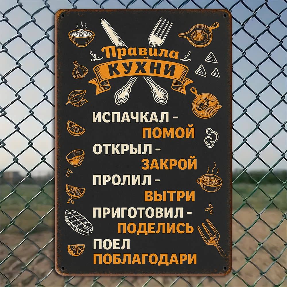 "Kitchen Rules" Vintage Russian Metal Sign.