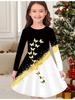 Girls' Autumn and Winter Fashion Dress, 3D Butterfly Print Round Neck Long Children's T-shirt Dress, Casual Versatile, Christmas Clothing