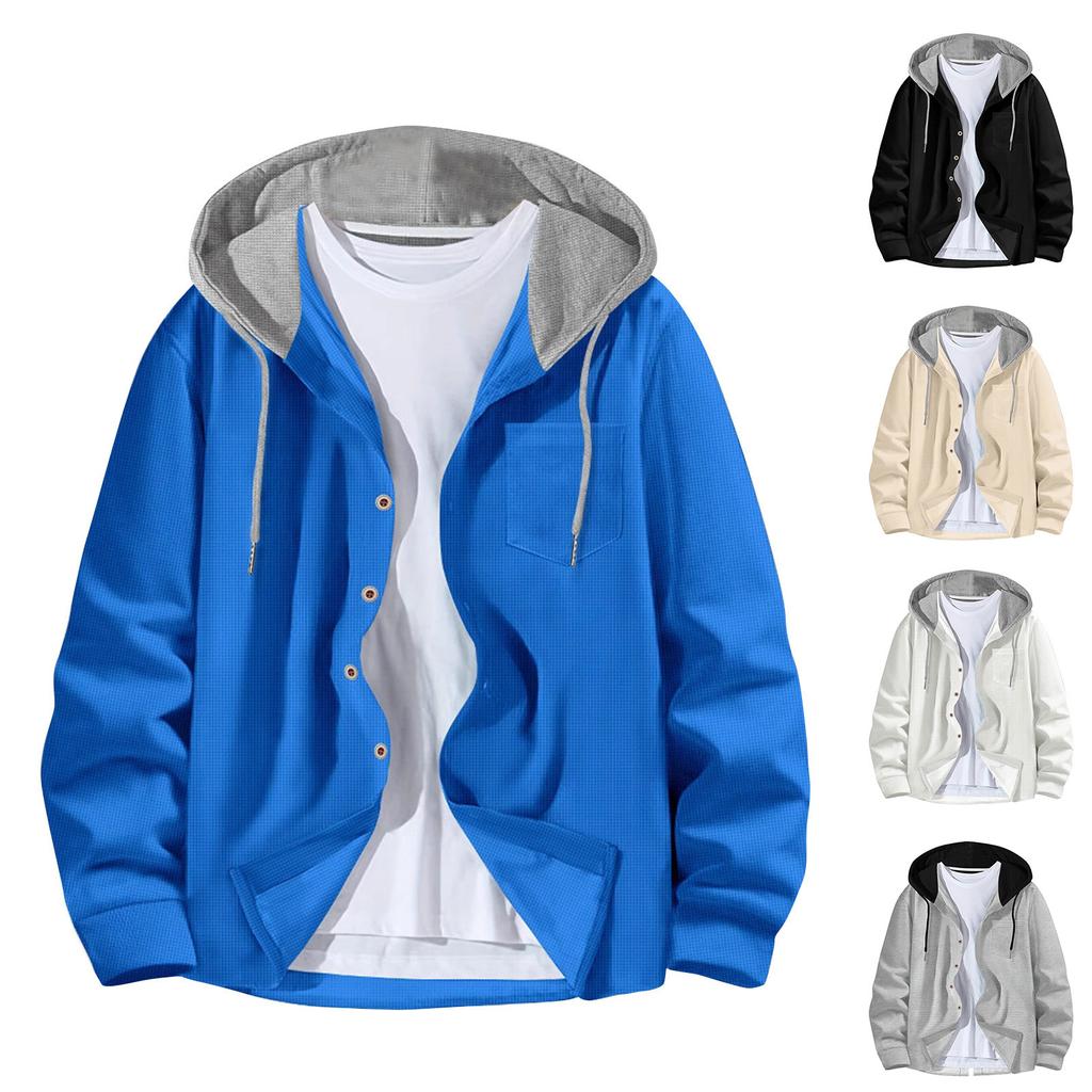 Мужская модная повседневная куртка-кардиган с цветными блоками и пряжкой на капюшоне