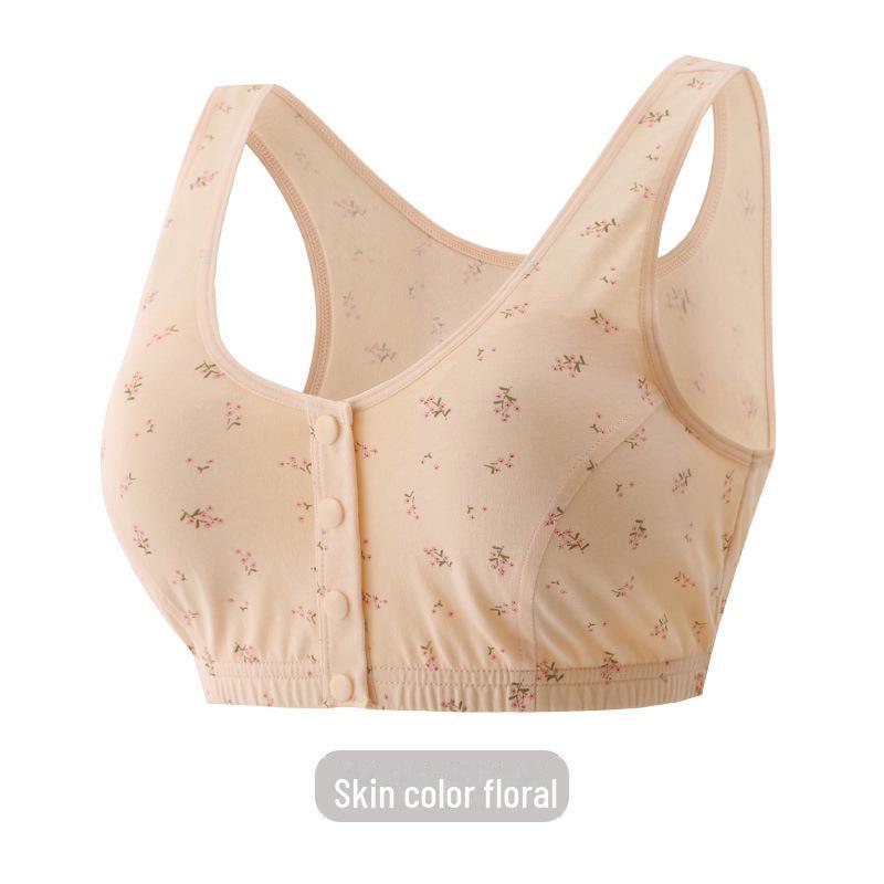 Бюстгальтер Zhangyan Pastoral Style из чистого хлопка: Большая чашка, застежка спереди, широкая спинка, удобные и дышащие, подходят для людей среднего и пожилого возраста.