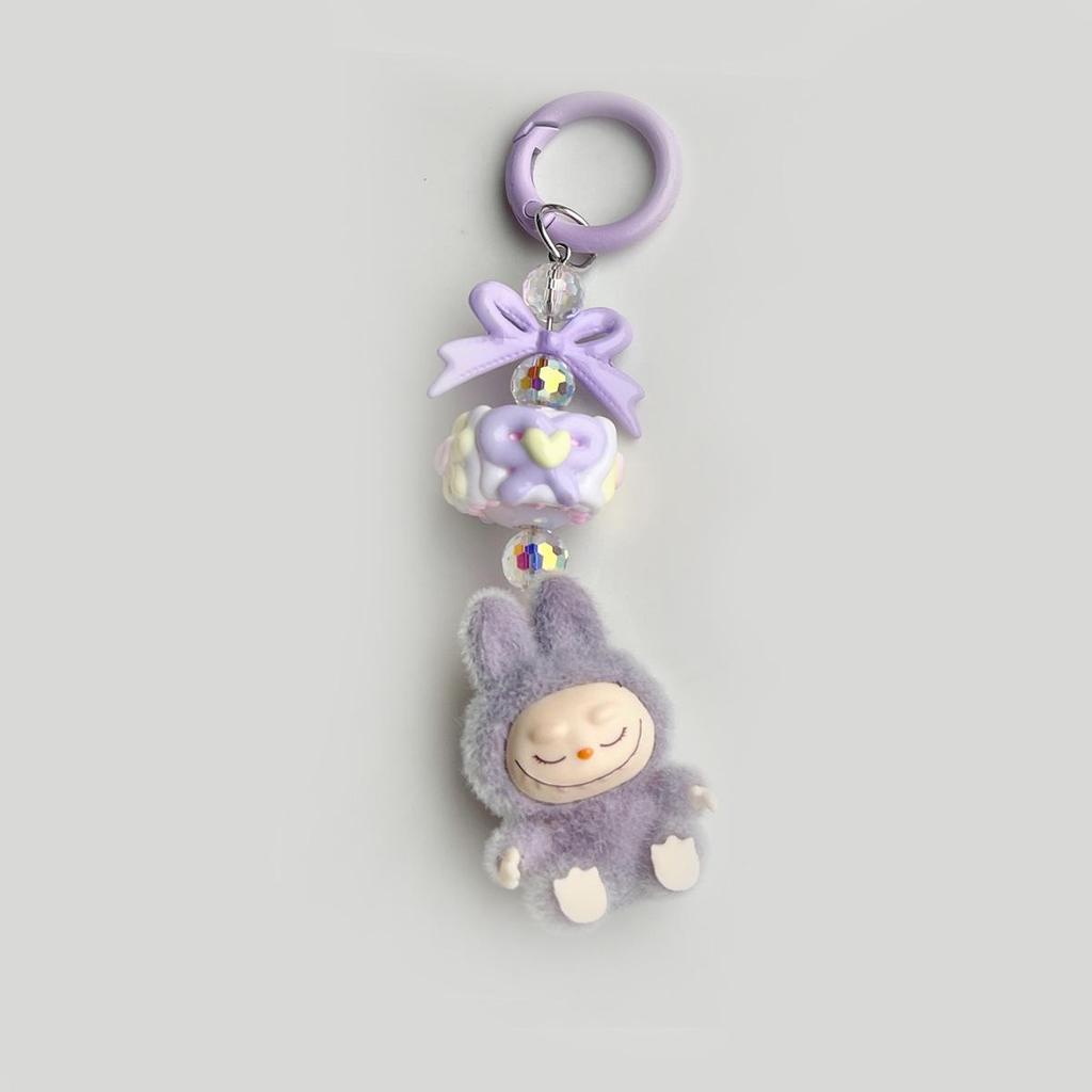 Flocked Labu Labubu Mini Keychain: Cute Grain Stroller Bag & Phone Pendant Ornament