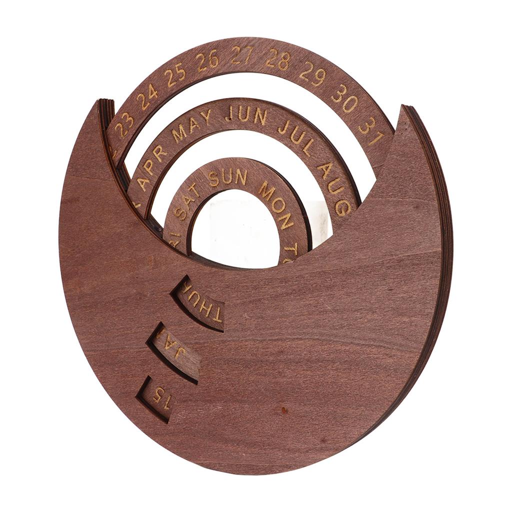 Wooden Disc Calendar Dark Brown Rotatable Disc Natural Wood Vintage Style Wooden Perpetual Calendar