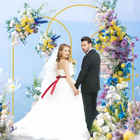 Metal Arch Backdrop Stand 4ft/5ft/6ft/6.6ft Gold Wedding Arch Stand Frame Flower Balloon Photography Arched Frame for Ceremony Birthday Party Baby