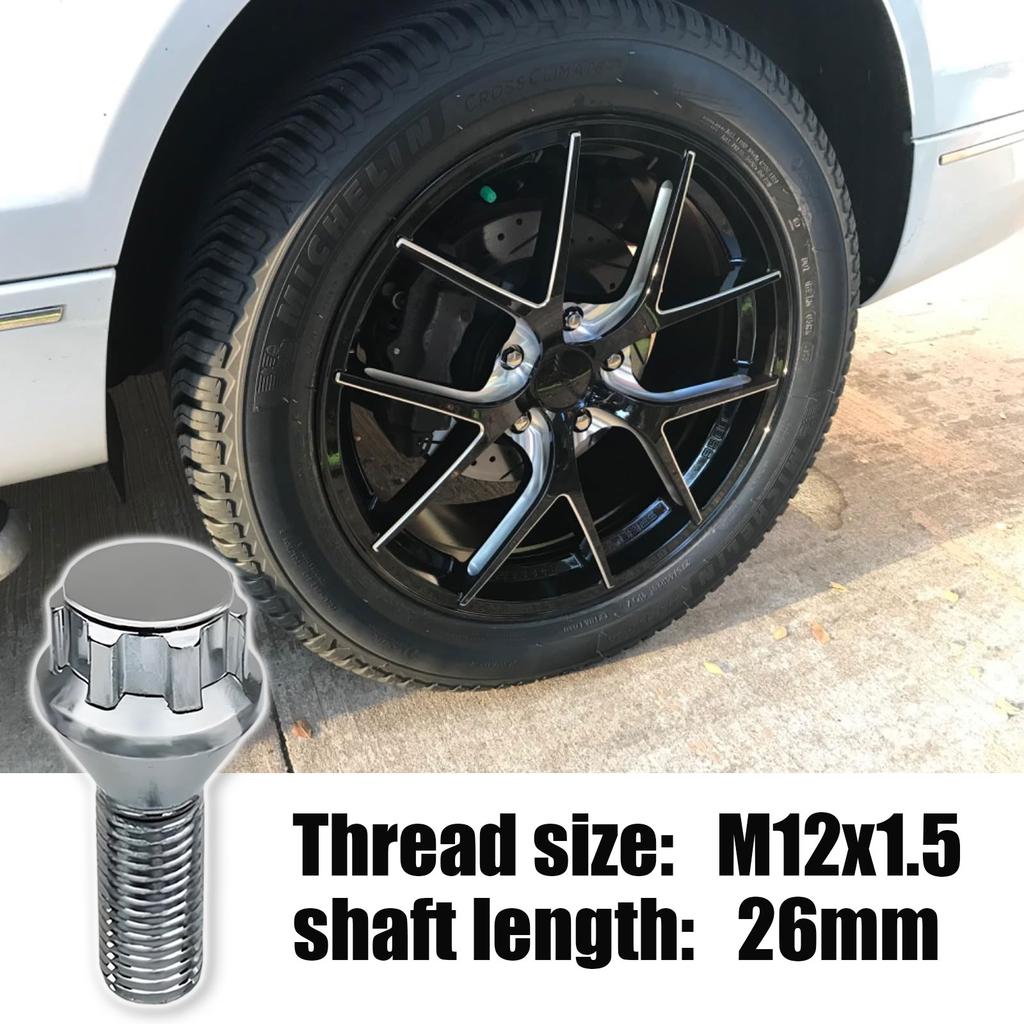 Locking Wheel Bolts M12 x 1.5 Nuts Chrome Alloy Wheel Lug Stud Taper Seat For BMW MINI Vauxhall Corsa Nissan