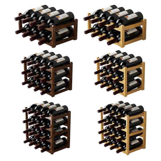 Bamboo Wine Rack Holder Bar Cabinets Stackable Storage Cube Tabletop for Champagne