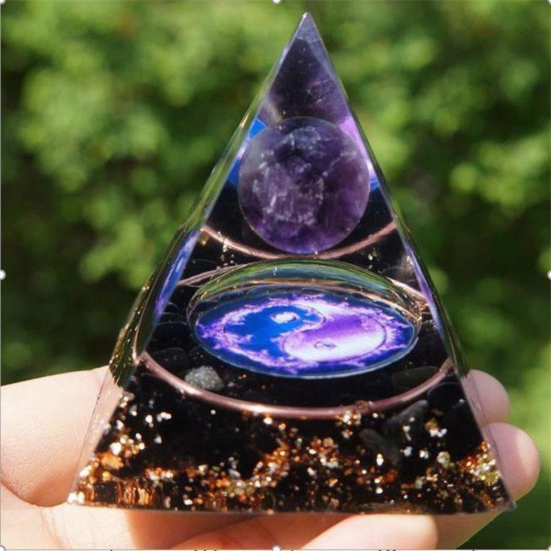 Orgonite Chakra Energy Pyramid Amethyst Crystal Home Decor Meditation Ornament Craft Gift