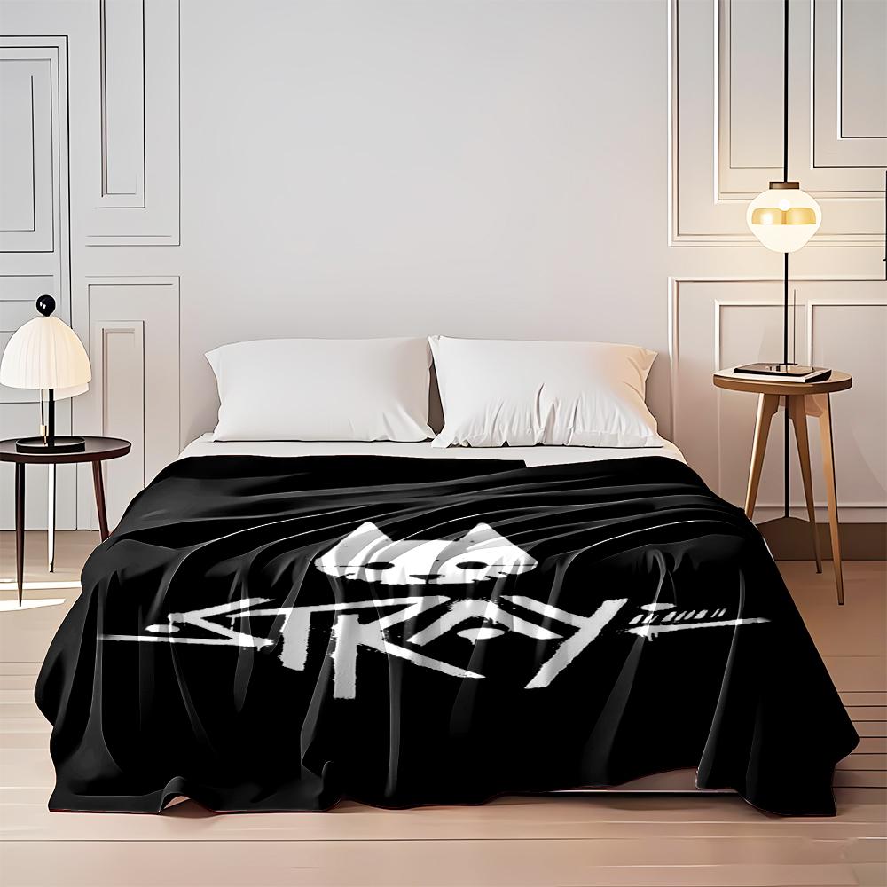 Stray Game Logo with Cat Icon Design Flannel blanket for bedroom, living room, sofa, and nap sofas.