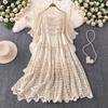 2025 New Summer Women Long Knitted Dress Sleeve Basic Fashion Lace Dresses Casual Loose