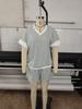 Европейский и американский женский вязаный комплект из двух предметов в полоску: Комплект: Свободная толстовка и шорты с высокой талией
