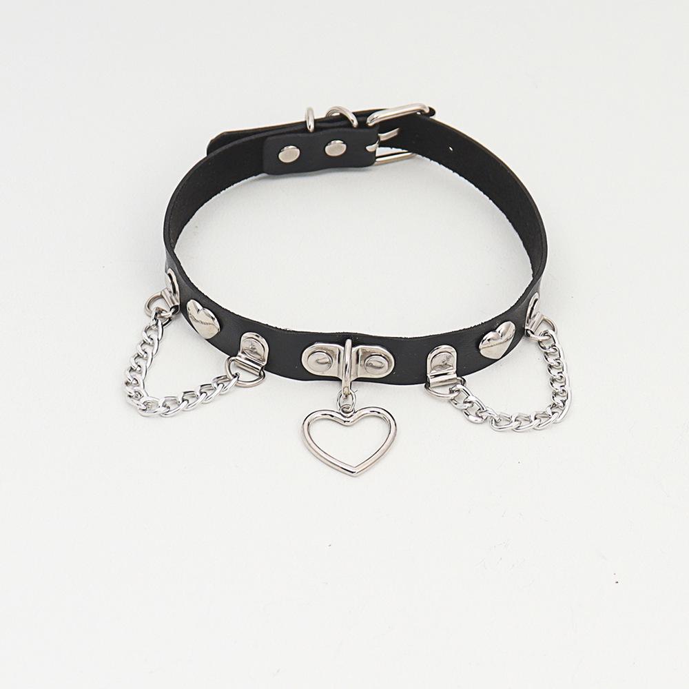 Трансграничный панк чокер из кожи с кисточкой в виде сердца - Ожерелье в стиле темного ночного клуба и рока
