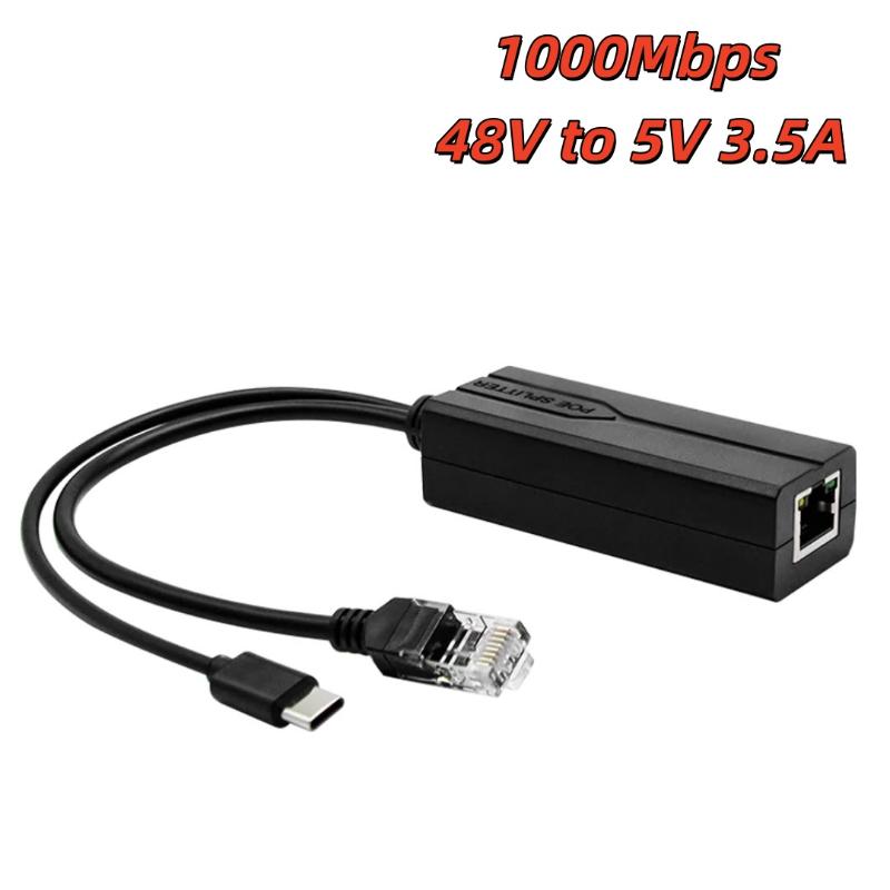 1Pcs 48V To 5V Micro Usb Type-C Poe Splitter 100/1000Mbps Gigabit Poe Camera Injector Power Supply For Huawei Hikvision